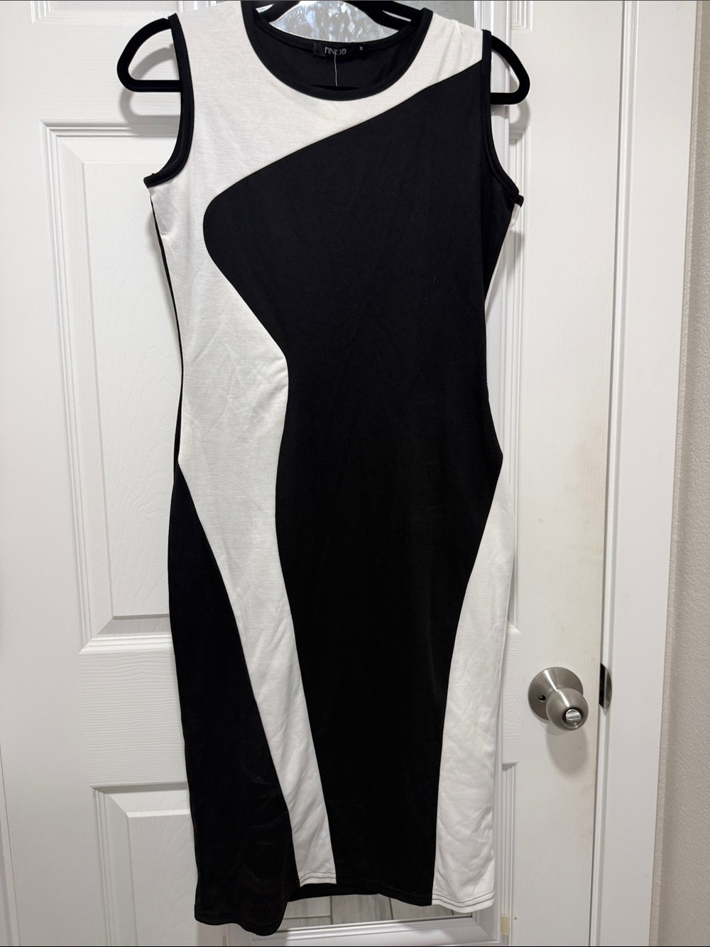 Fervour Black & White Colorblock Midi Sheath Dress